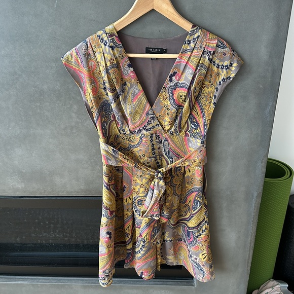 Grey, gold, pink & blue Silk Ted Baker Tunic Top - Picture 2 of 7